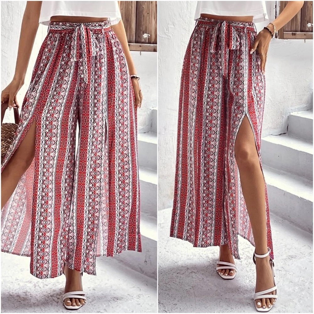 Boho Halter Top Print Wide leg Slit Pants - Picture 1 of 4